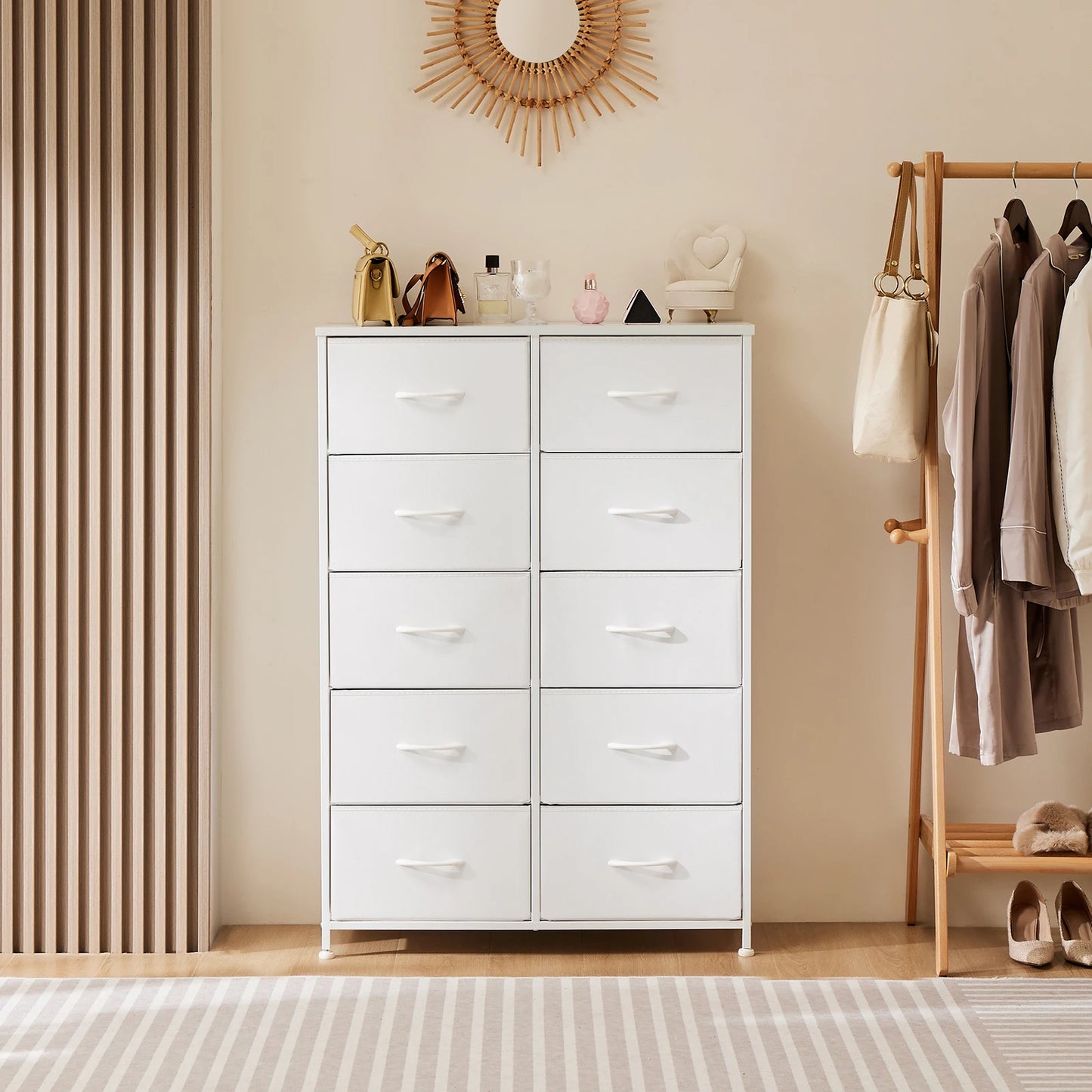 JHK Bedside Table With Fabric Drawers And Steel Frame
