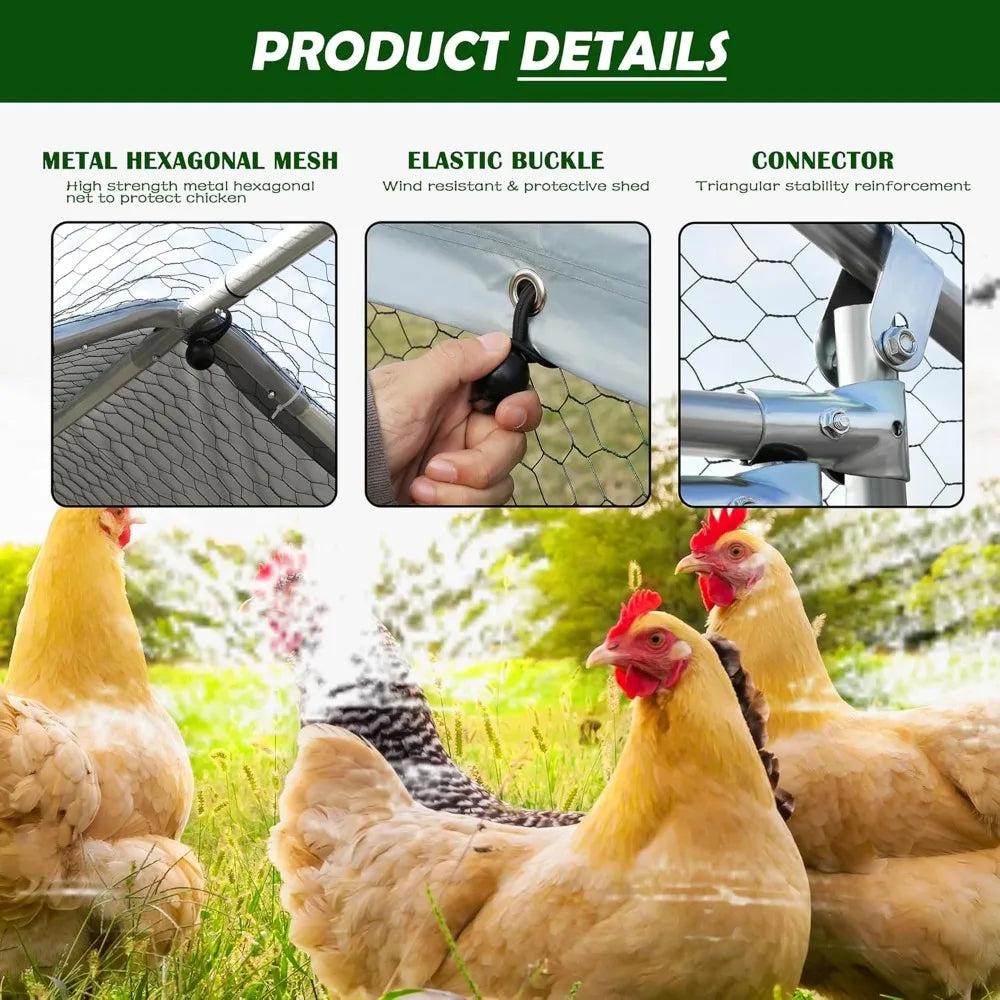 Large Metal Chicken Coop ,Chicken Pen with Water-Resident and Anti-UV Cover, Outdoor Duck Rabbit House