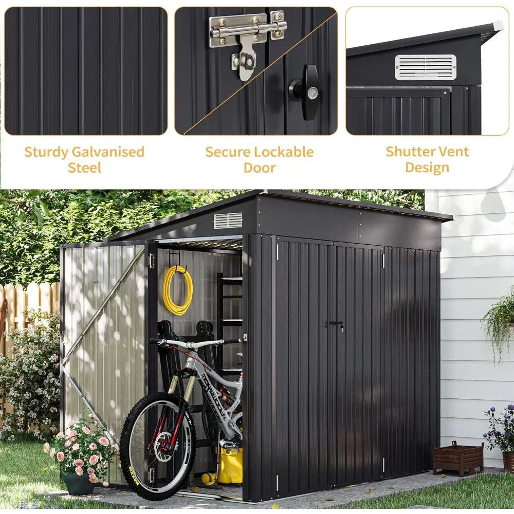 Metal Outdoor Storage Shed Lockable Triple Door Sloping Roof Tool Bike Garden Patio Yard, Custom
