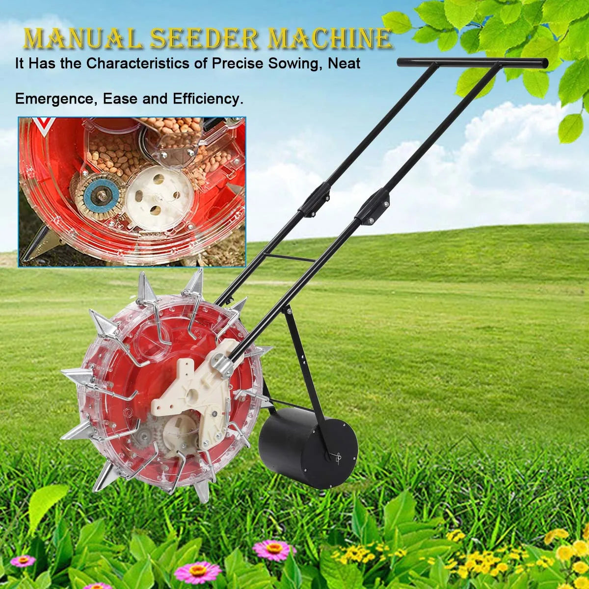Manual Seeder Roller Hand-Push Garden Seeder Row Planter Corn Planter for Soy Peanut Cotton