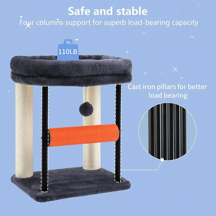 Cat Tree, Cat Scratching Posts with Bed, Sturdy Tower with Fully SisalWrapped Columns and Plush Toy Ball for Indoor Kittens, 18.