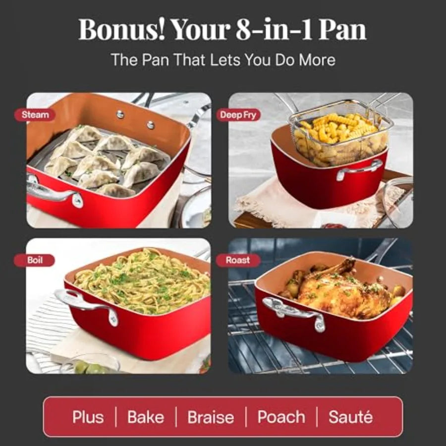 20 Pc Pots and Pans Set Nonstick Cookware + Bakeware Set Complete Ceramic for Kitchen Non Stick with Lids Dishwasher Oven Safe