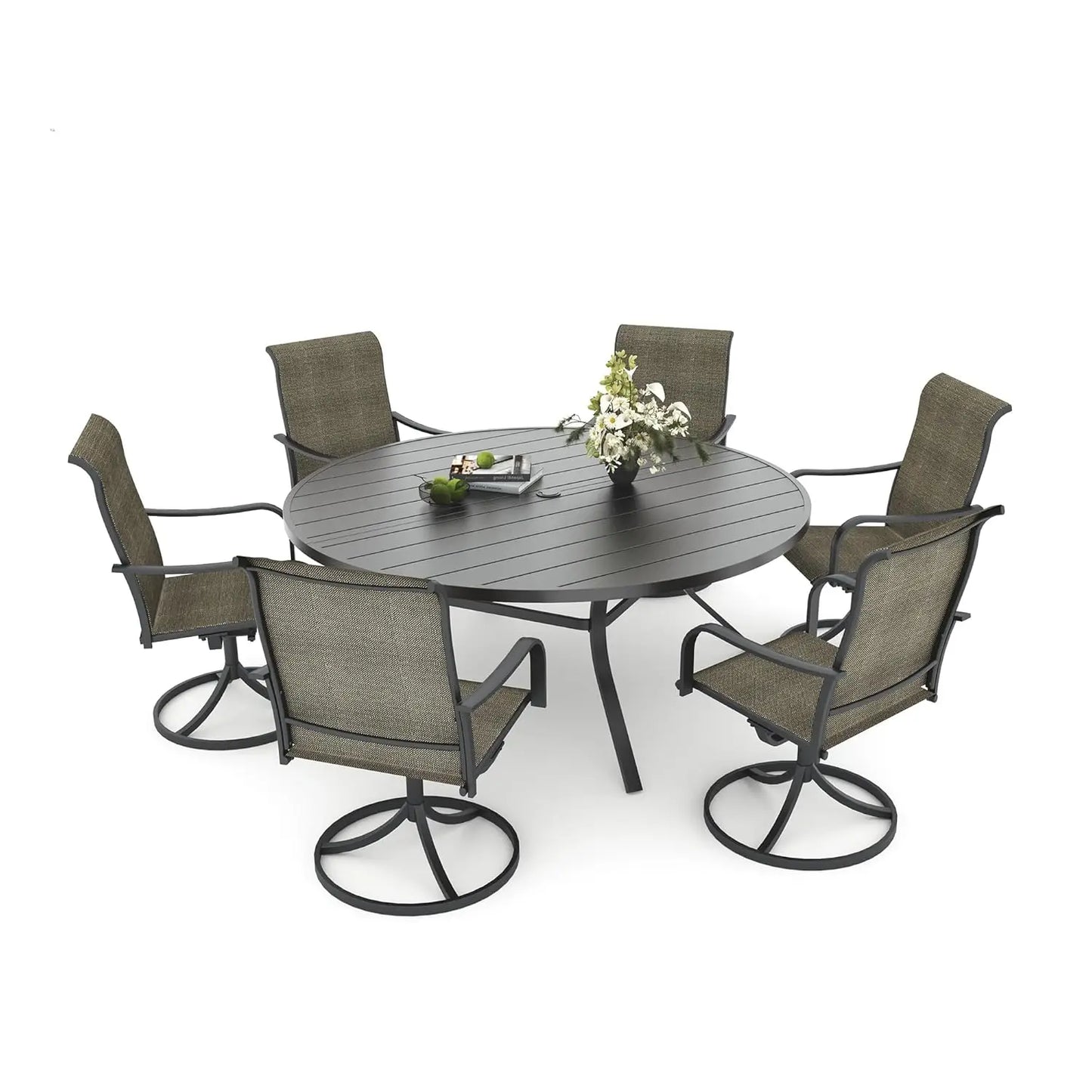 7 Piece Outdoor Patio Dining Set Swivel Chairs Round Table All Weather Lawn Garden Customized