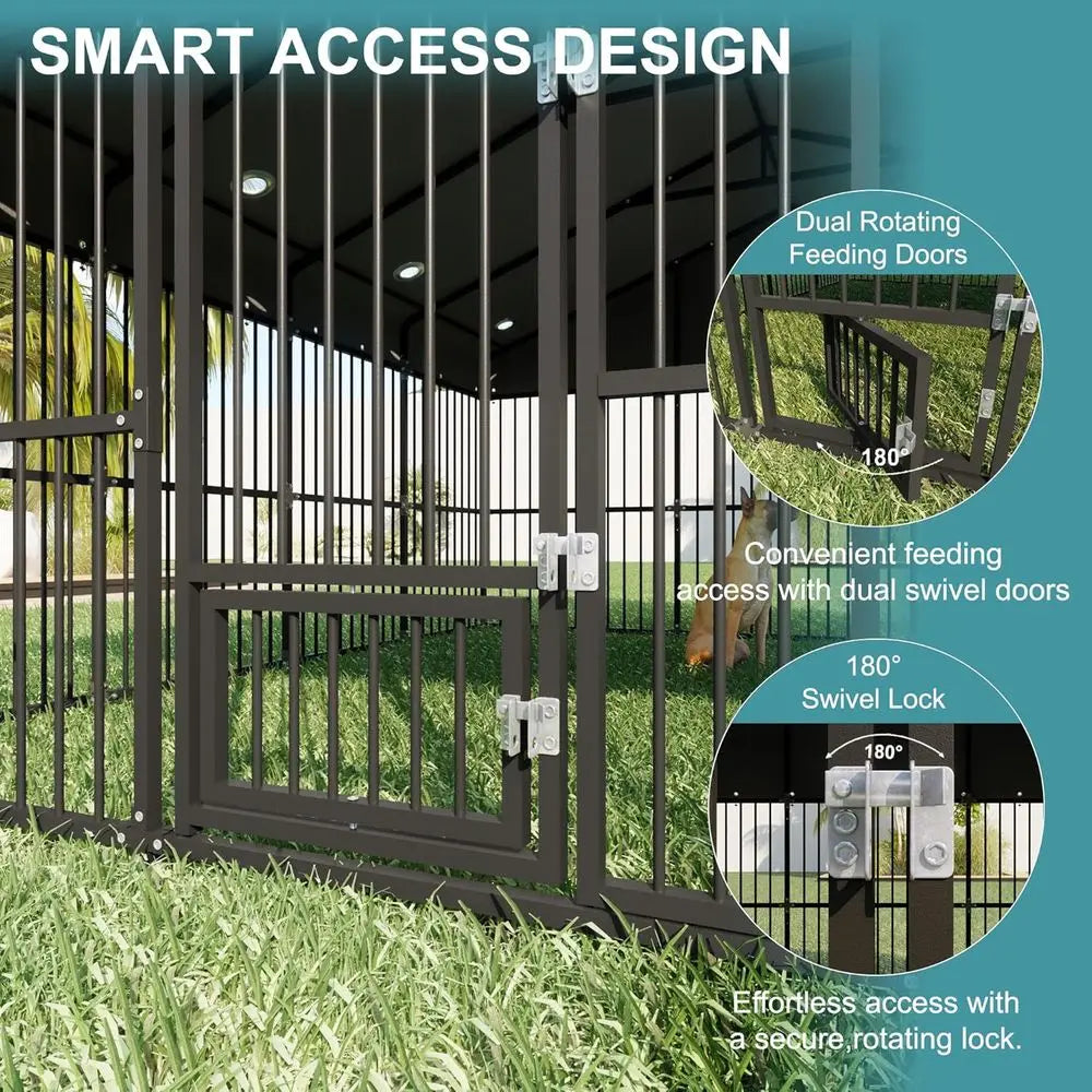 Large Outdoor Dog Kennel with UV-Protected Waterproof Cover and Triple Locks for Heavy-Duty Use (118x119x78)