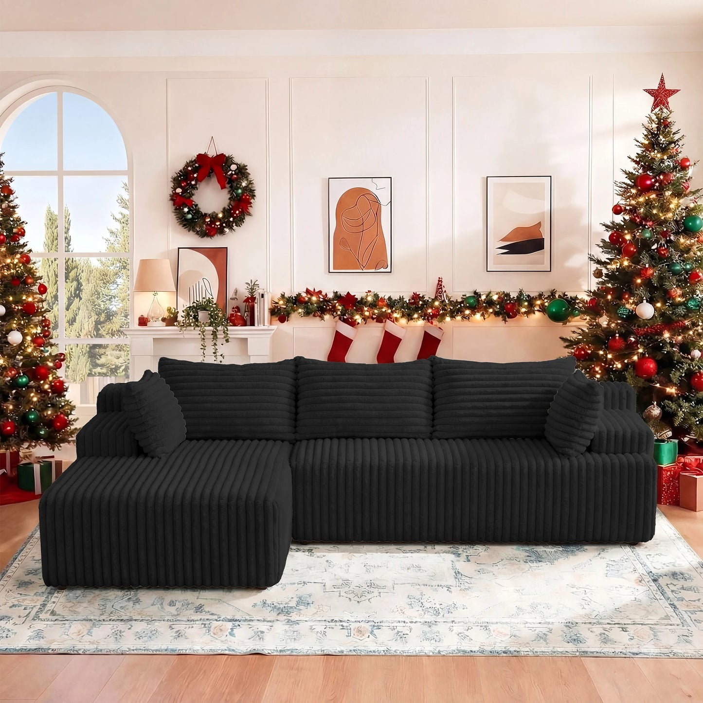 Redlife L Shape Corduroy Sectional Sofa Modern Living Room