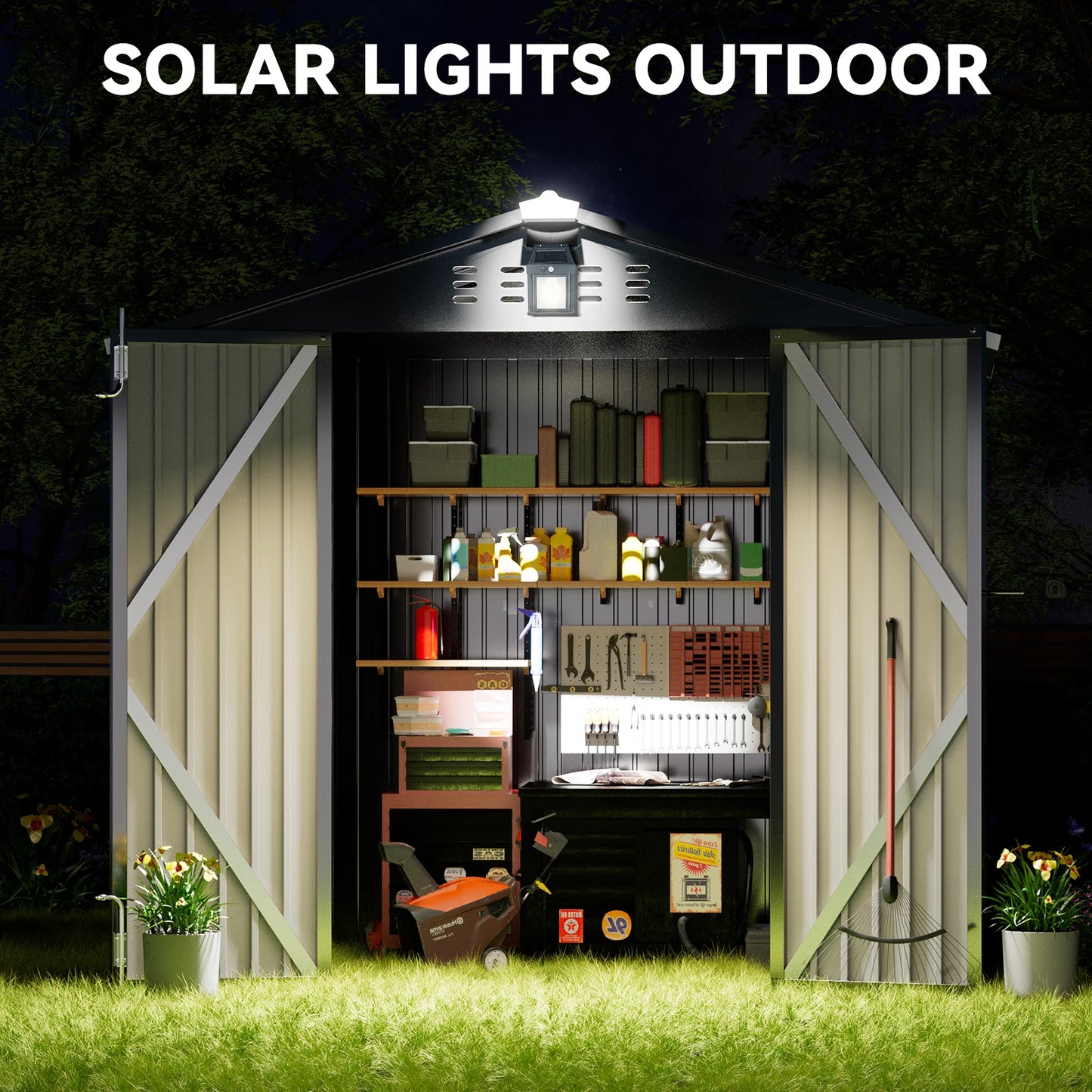 Comhoma Shed Outdoor Storage Shed Metal, Lockable Doors Tool Sheds with Sloping Roof, Steel Garden Shed with Air Vent