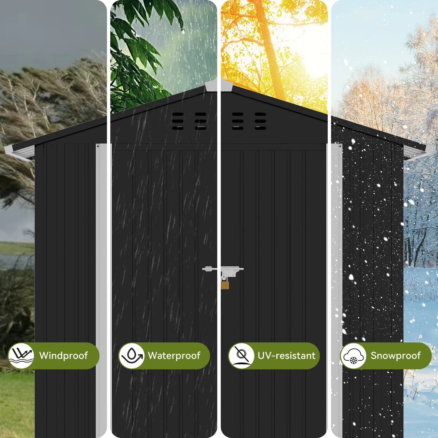 Comhoma Shed Outdoor Storage Shed Metal, Lockable Doors Tool Sheds with Sloping Roof, Steel Garden Shed with Air Vent