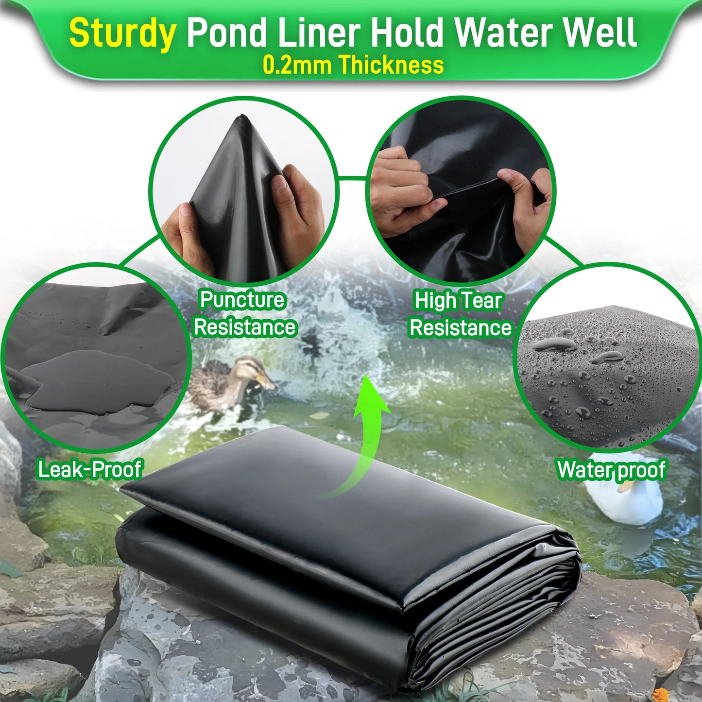 Pond Liner 26x33Ft,HDPE Large Pond Liners for Outdoor Ponds, Pond Liners for Fish, Koi, Water Garden, Waterfall, Fountain