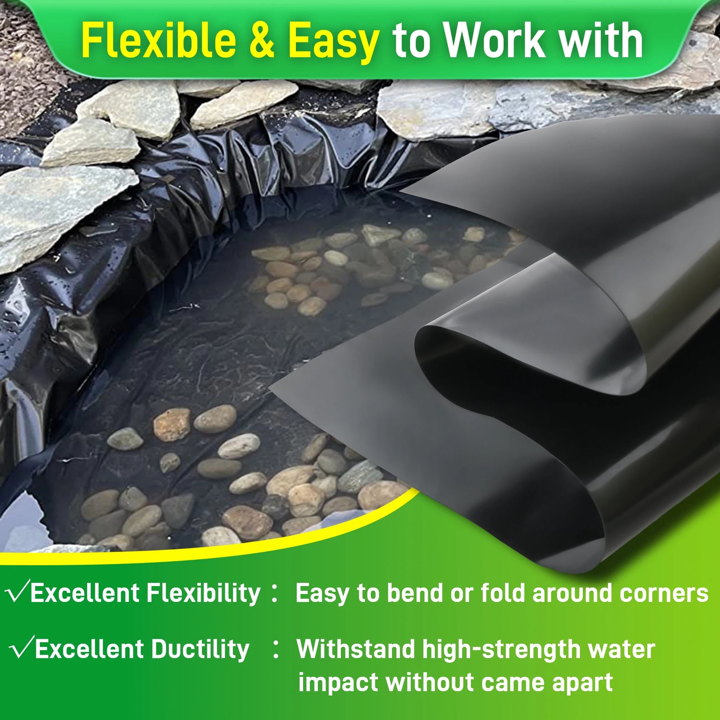 Pond Liner 26x33Ft,HDPE Large Pond Liners for Outdoor Ponds, Pond Liners for Fish, Koi, Water Garden, Waterfall, Fountain