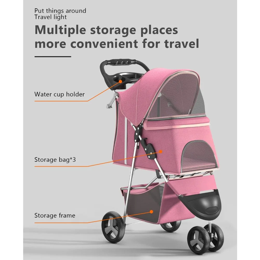 Pet Stroller For Small And Medium Pets Foldable Carrier