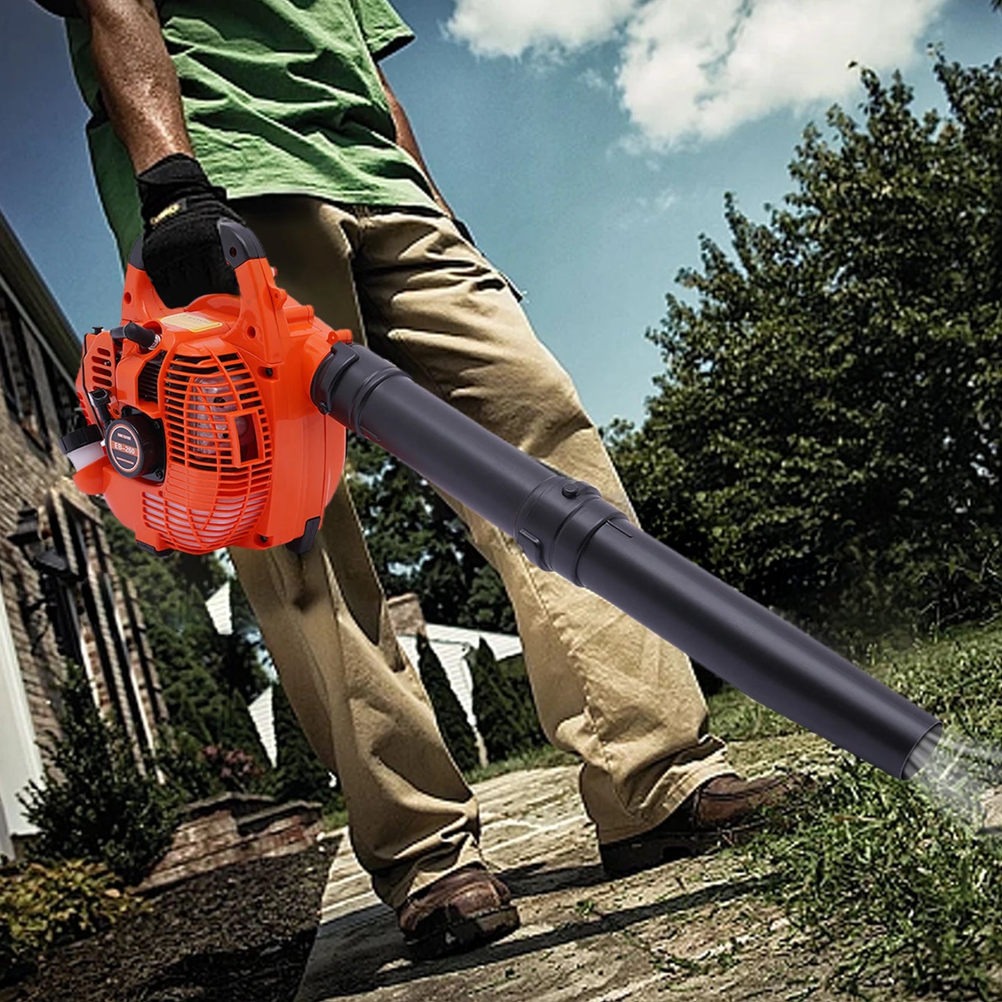 25.4CC 2-Stroke Handheld Gas Blower 7000RPM High-Speed with 4.59FT³/H Airflow 360° Protective Mesh for Yard Leaf Clean