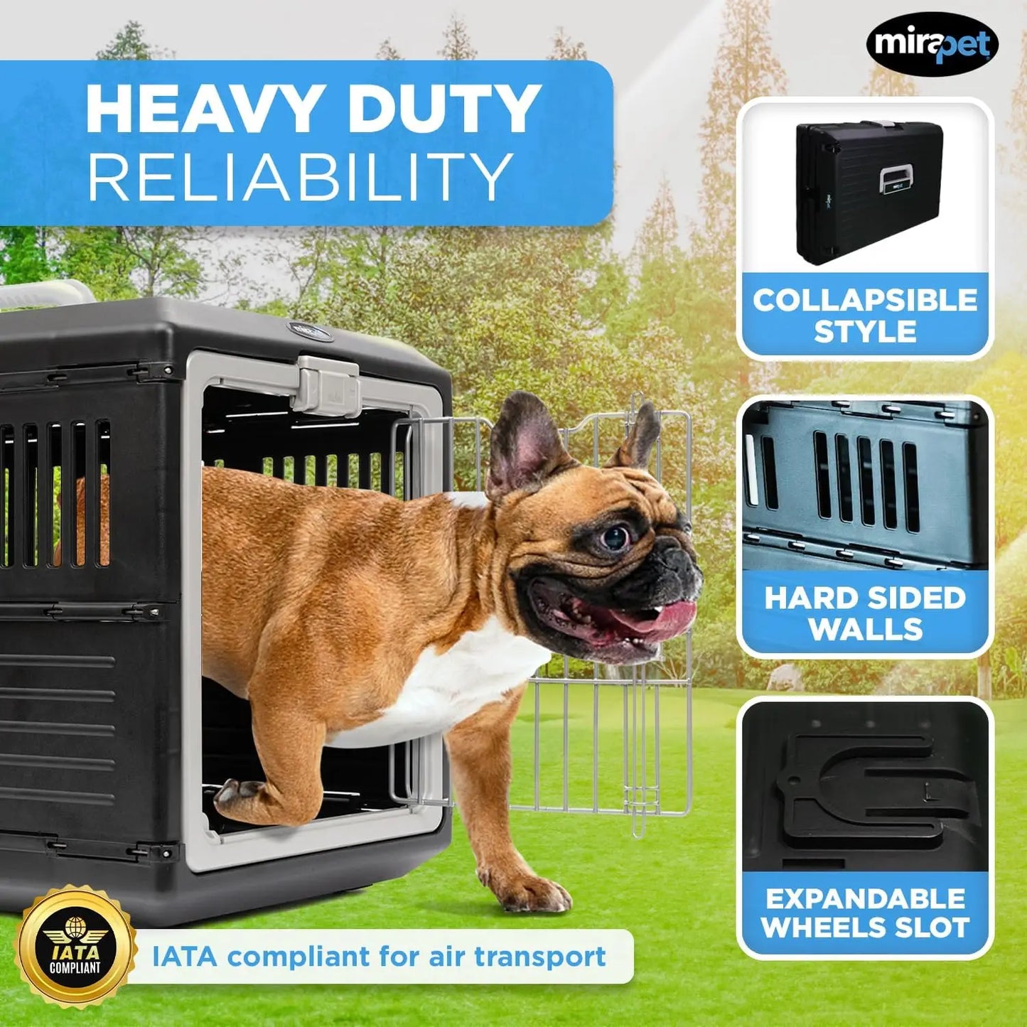 26" Collapsible Pet Carrier for Medium Cats & Dogs, Portable Kennel with 360 Ventilation & Hard Plastic Walls