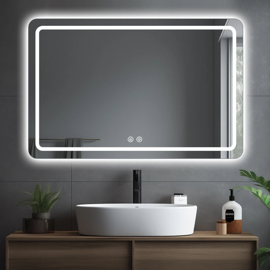 28x36 inch LED Bathroom Mirror Vanity Mirrors with Backlit Lights Fogless Makeup Mirror Wall Mounted with Demister Dimmable