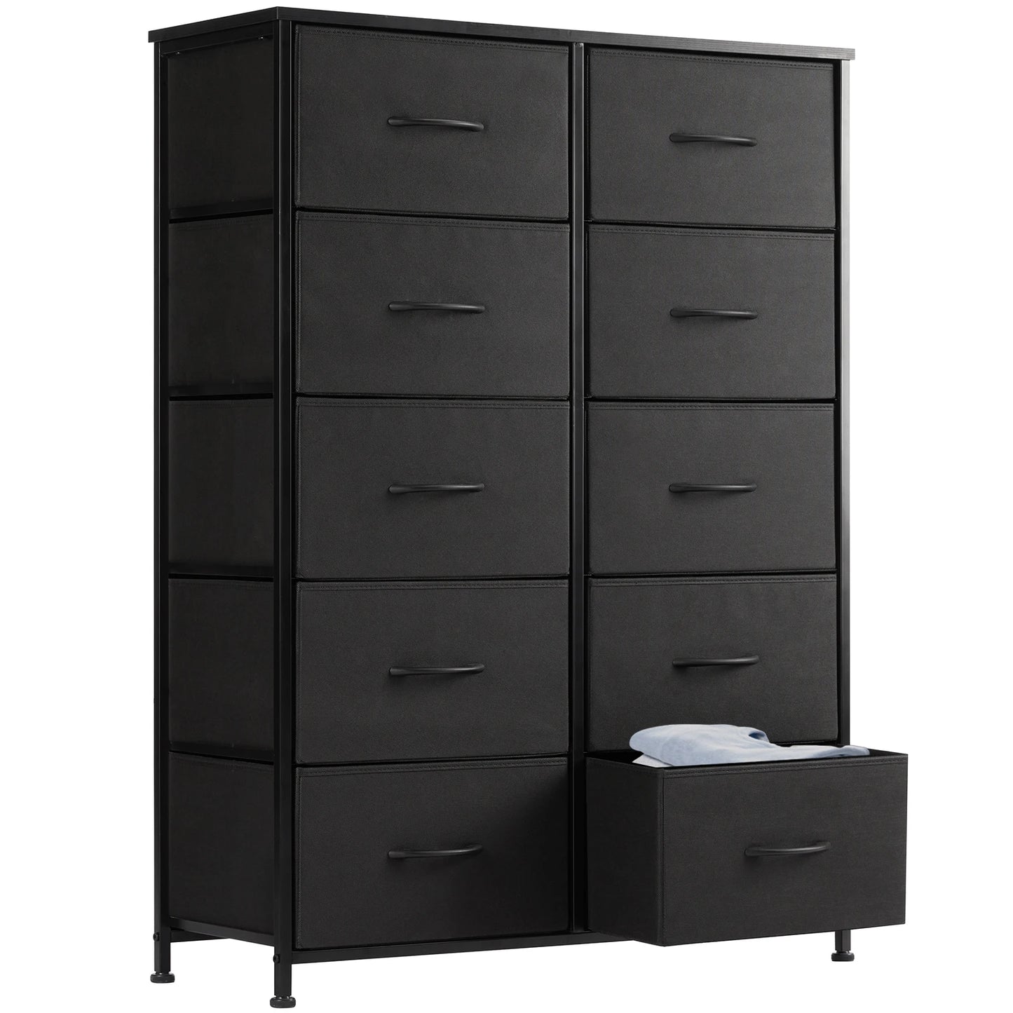 JHK Bedside Table With Fabric Drawers And Steel Frame
