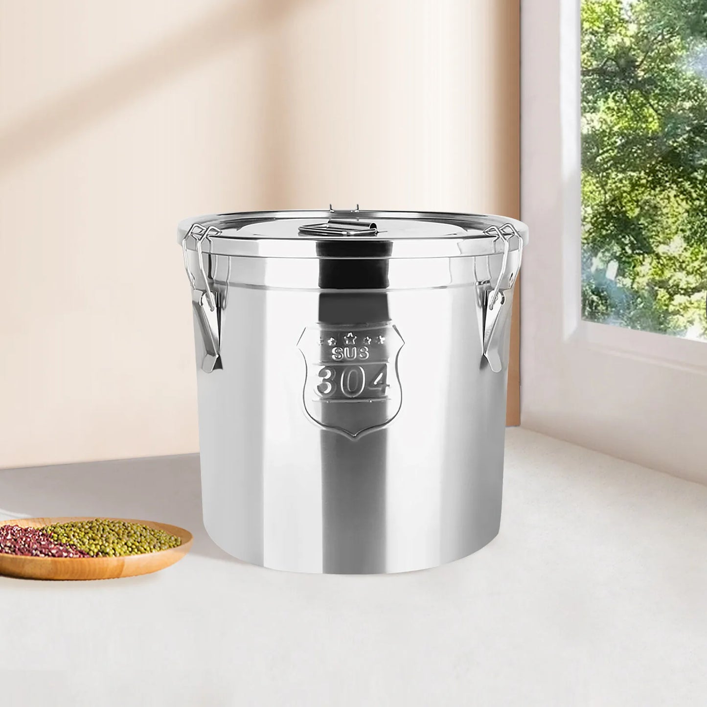 Cereal Container Kitchen Stainless Steel Food Flour Oil Storage Bucket Canister