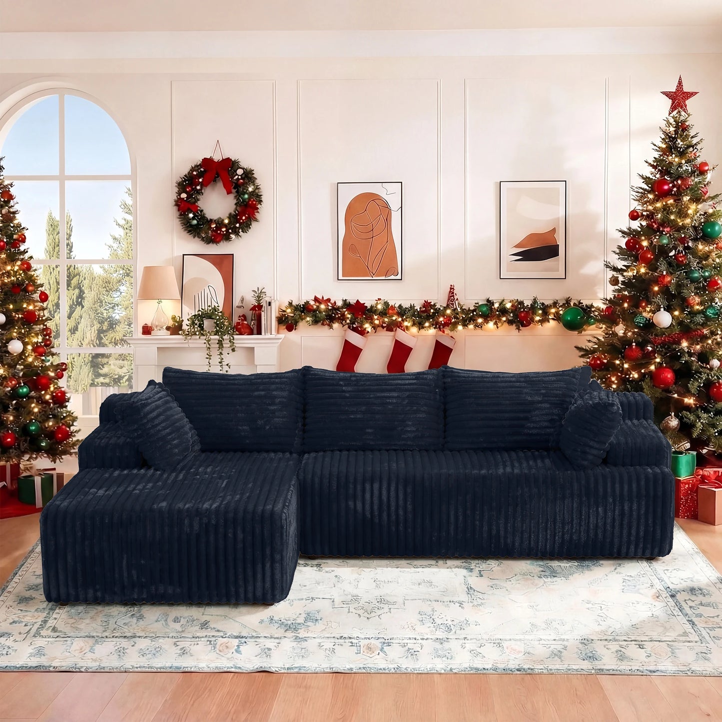 Redlife L-Shape Corduroy Sectional Sofa Cloud-Like Comfort No Assembly Required