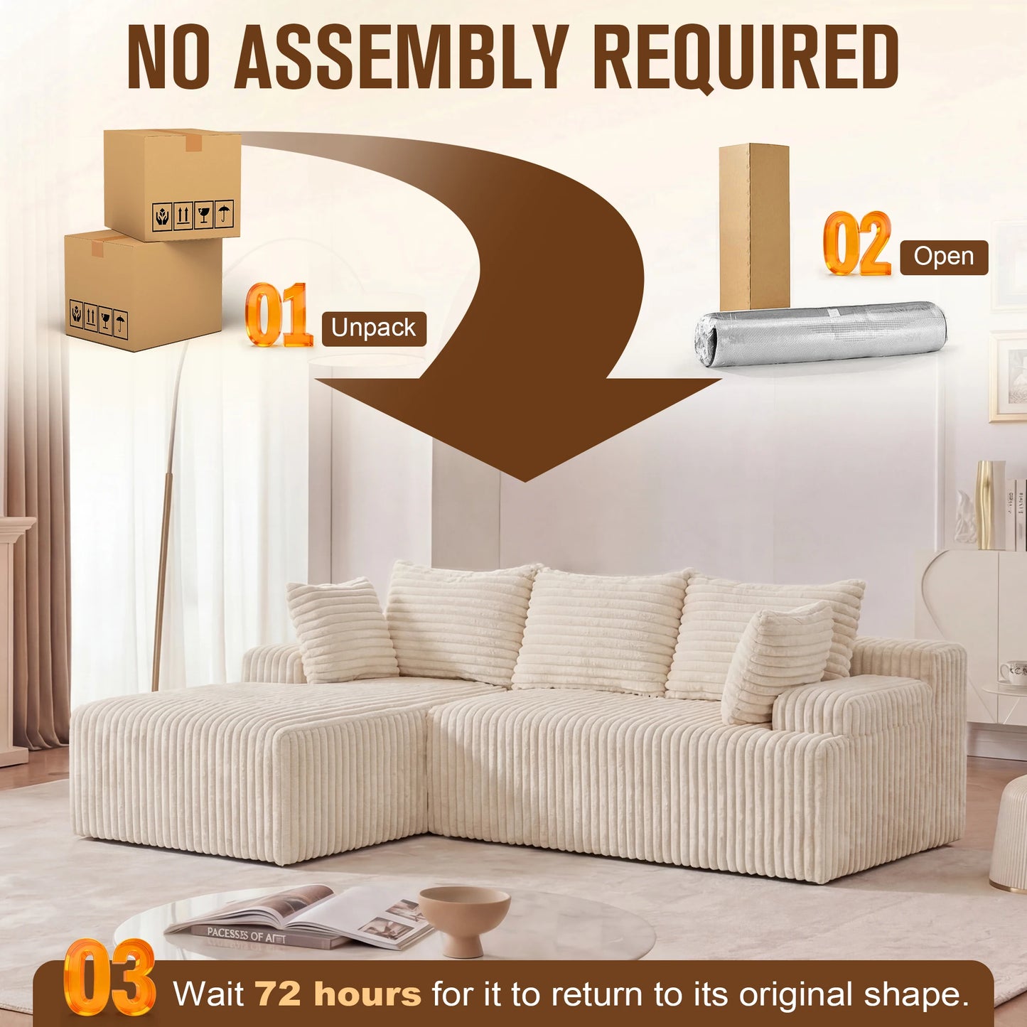 Redlife L Shape Corduroy Sectional Sofa Modern Living Room