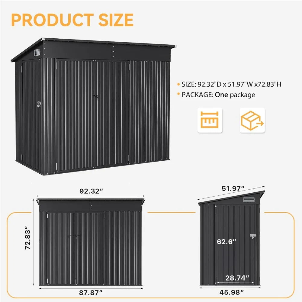 Metal Outdoor Storage Shed Lockable Triple Door Sloping Roof Tool Bike Garden Patio Yard, Custom