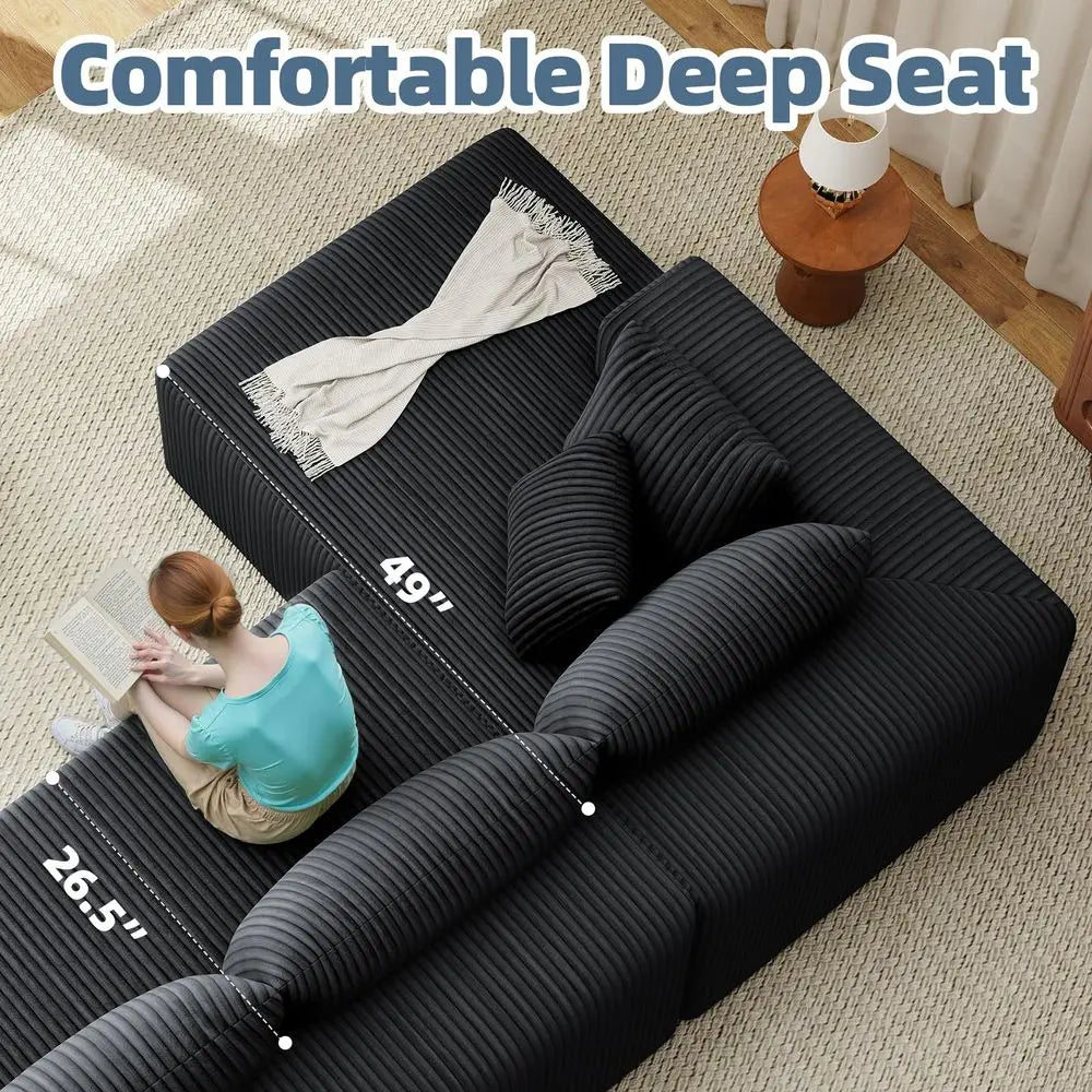 Couch UShaped Sectional Sofa, 134 Modular Boneless Couches for Living Room, Corduroy Deep Seat Sofa with 2 Chaise Lounges and 1