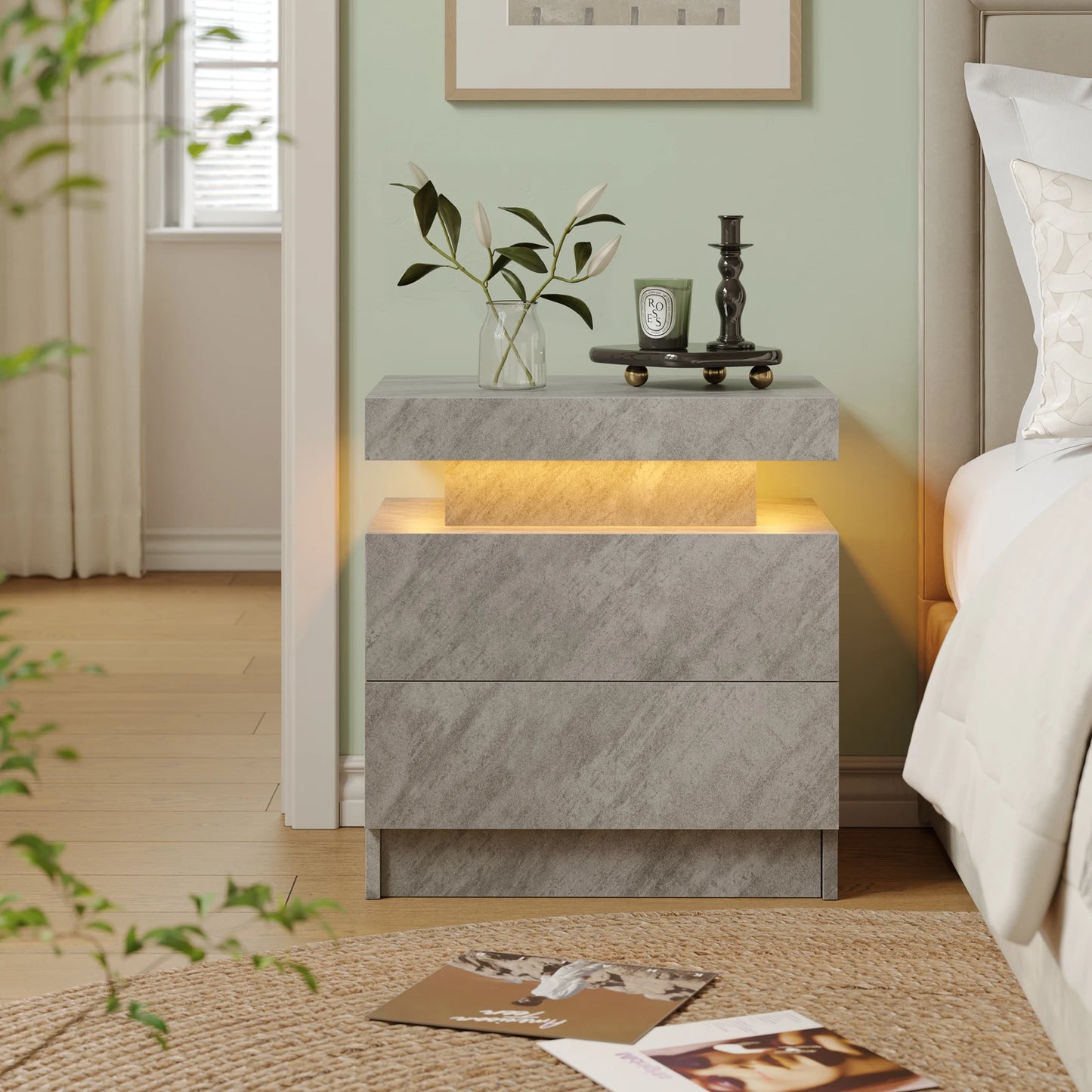 Cubehom LED Nightstands With Two Drawers And RGB Lighting
