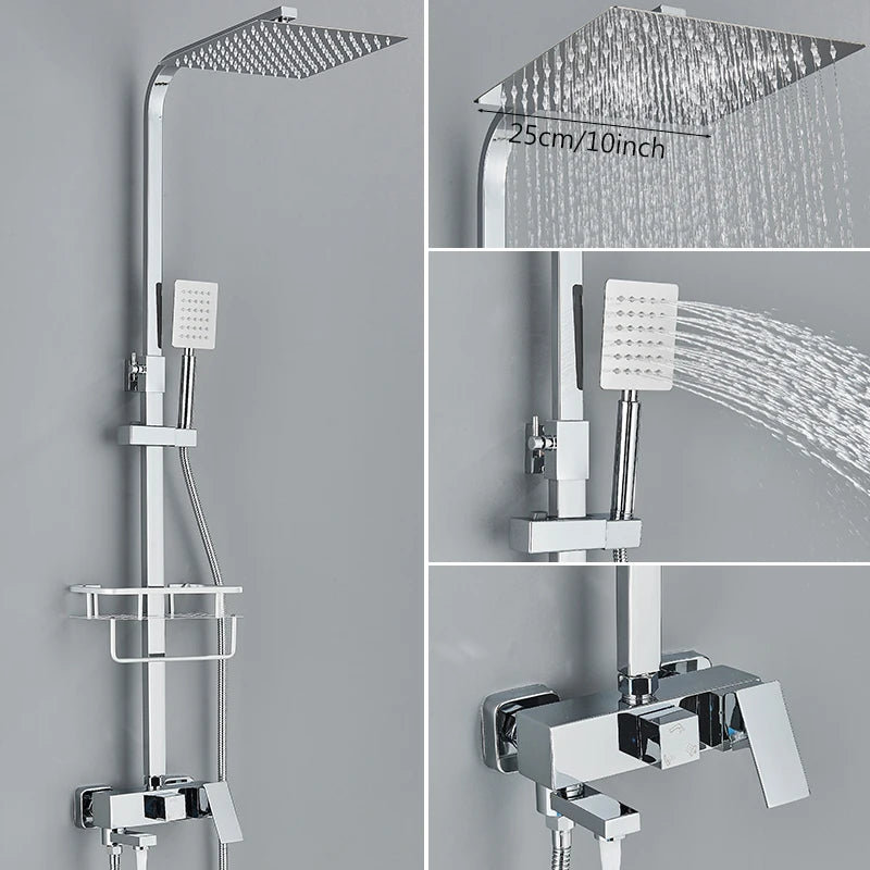 3/4-way Shower Faucet Rainfall Shower Hot Cold Water Mixer Bidet Faucet Commodity Shelf For Bathroom Shower Mixer Chrome Black