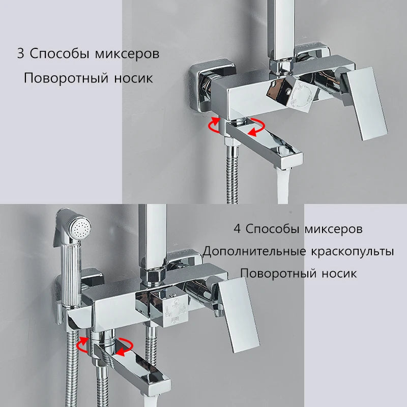 3/4-way Shower Faucet Rainfall Shower Hot Cold Water Mixer Bidet Faucet Commodity Shelf For Bathroom Shower Mixer Chrome Black
