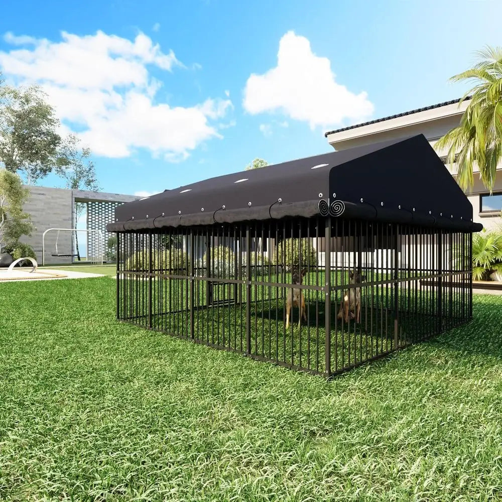 Large Outdoor Dog Kennel with UV-Protected Waterproof Cover and Triple Locks for Heavy-Duty Use (118x119x78)