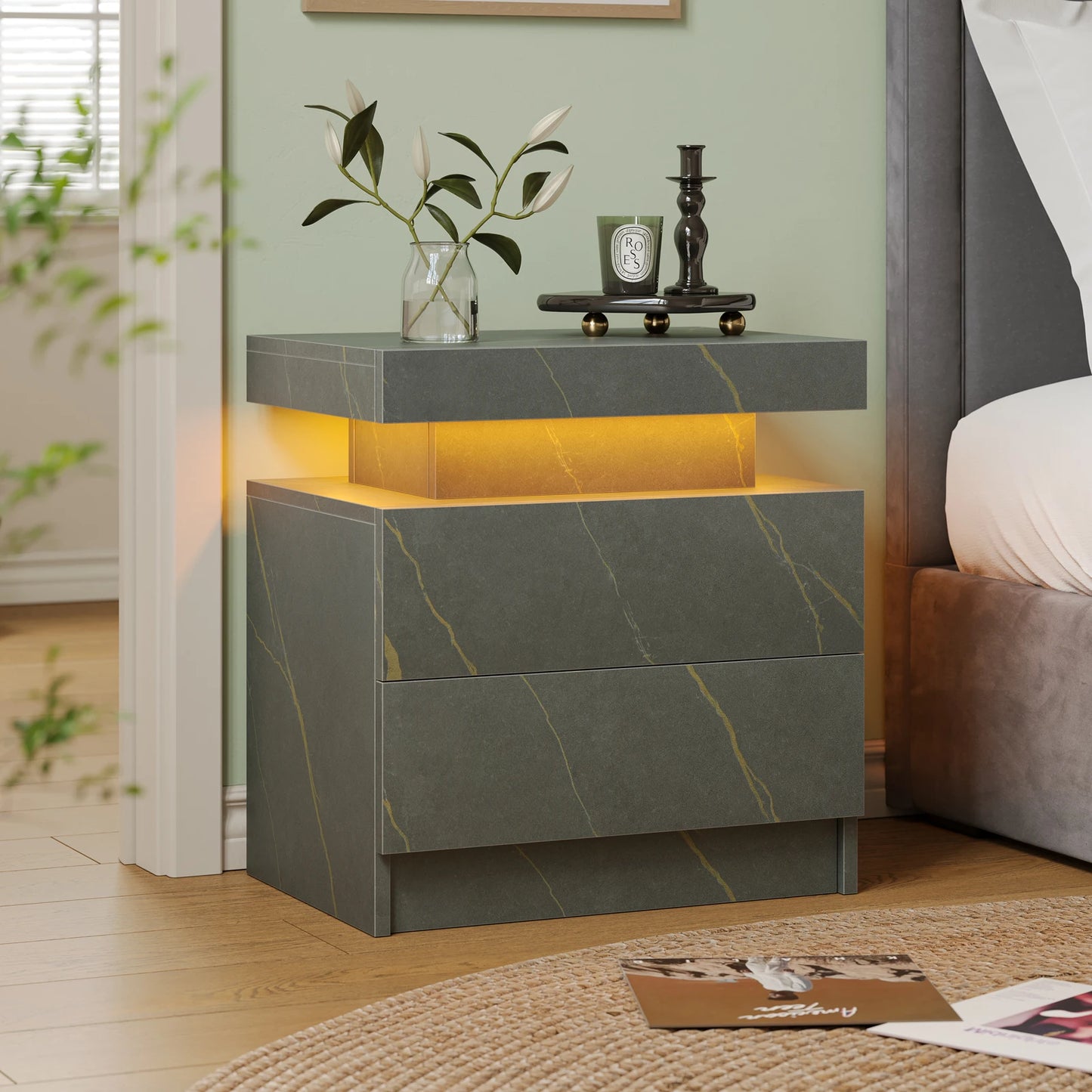 Cubehom LED Nightstands With Two Drawers And RGB Lighting