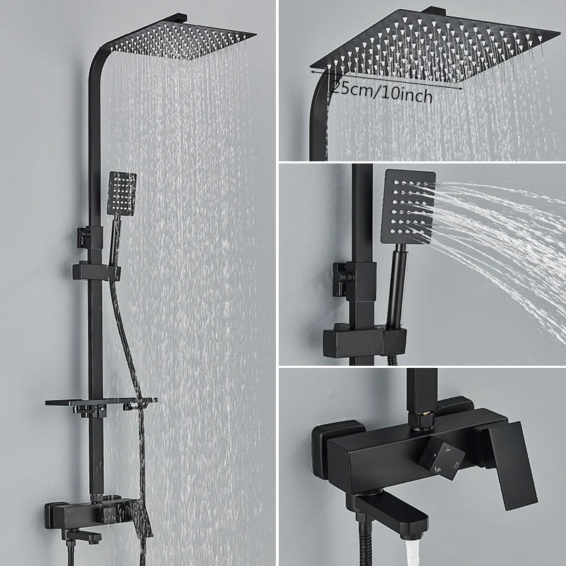 3/4-way Shower Faucet Rainfall Shower Hot Cold Water Mixer Bidet Faucet Commodity Shelf For Bathroom Shower Mixer Chrome Black