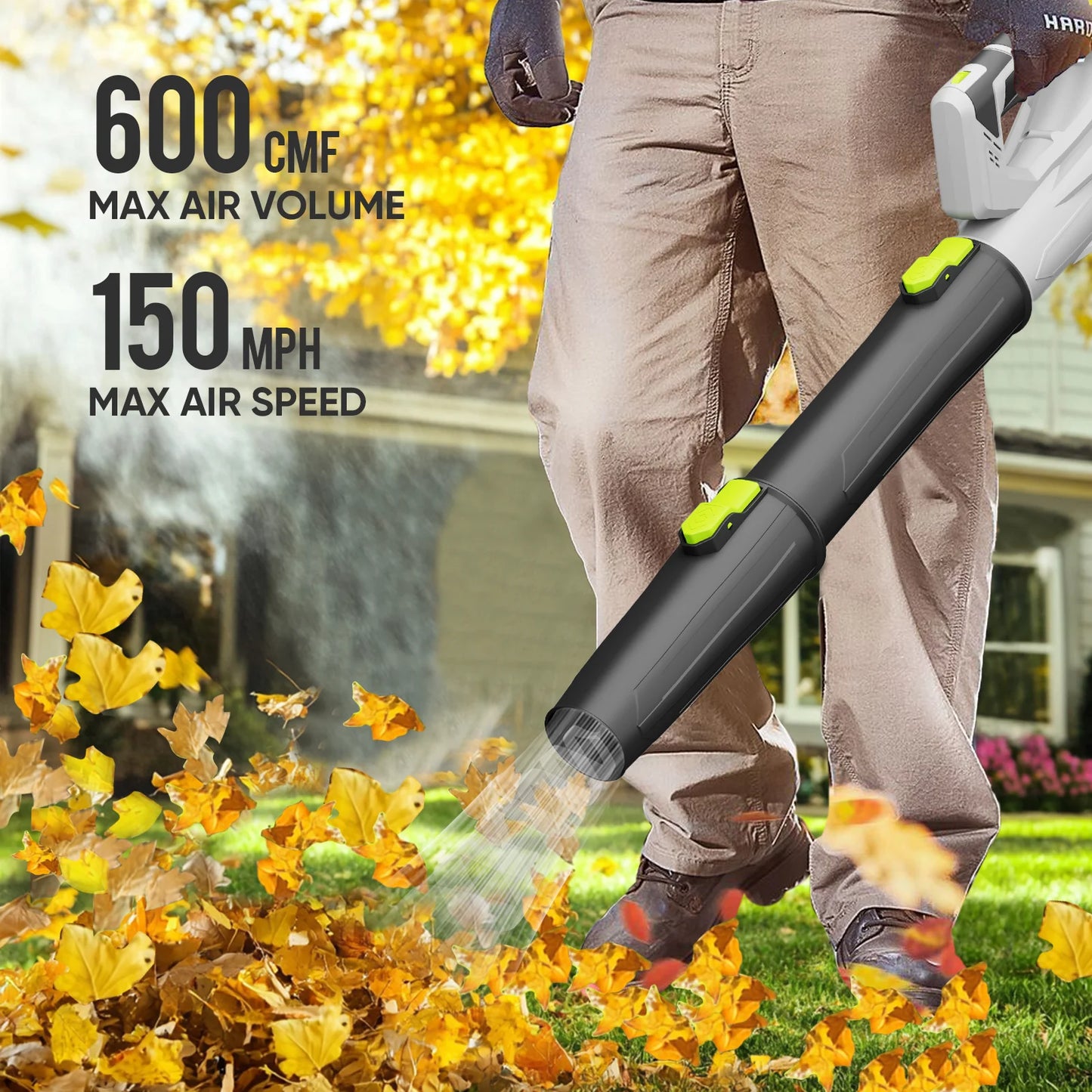 Deli 21V Brushless Cordless Leaf Blower with 2 Batteries, 150 MPH 600 CFM, Lightweight, Variable Speed, for Yard Lawn