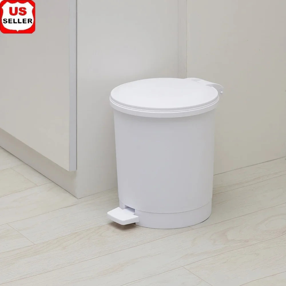 Round Plastic Step Trash Can 1.5 Gallon Indoor Wastebasket with Built-in Liner Soft Close Lid Kitchen Bathroom Office