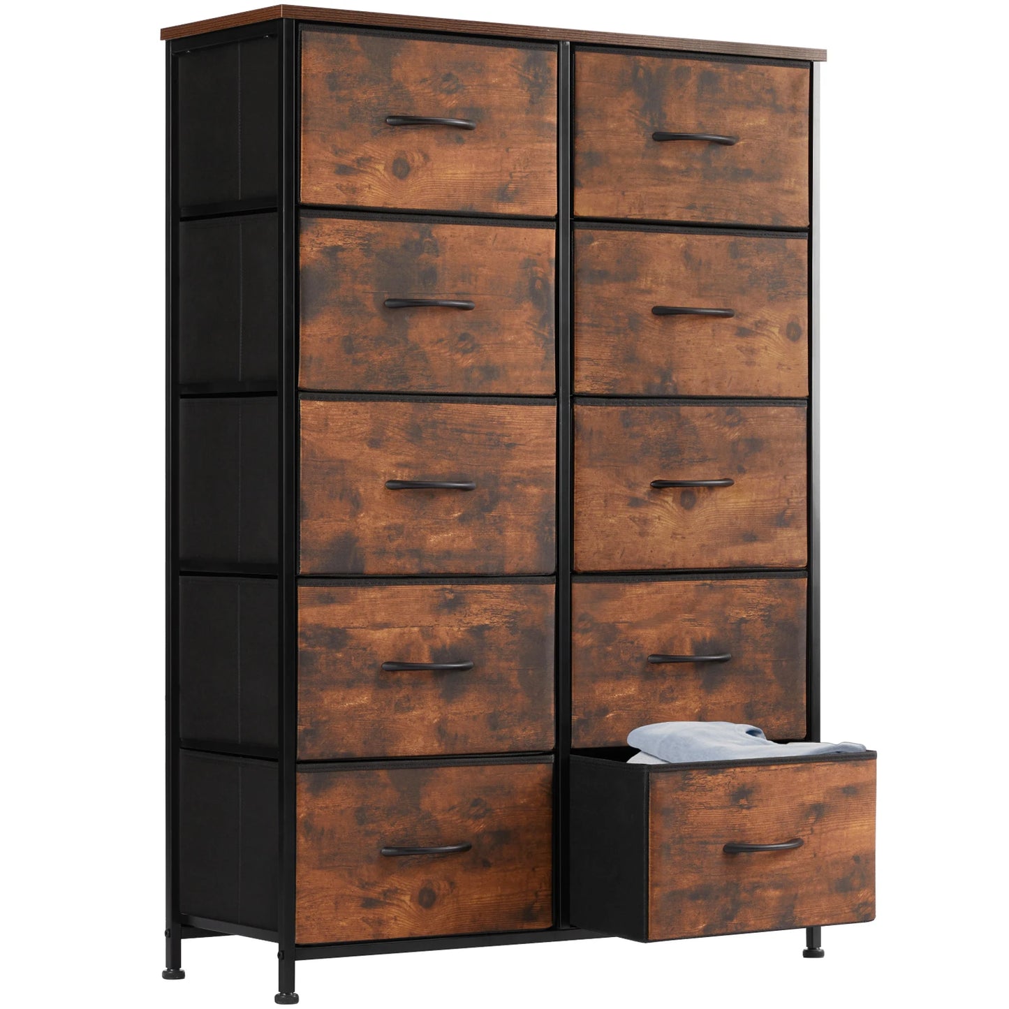 JHK Bedside Table With Fabric Drawers And Steel Frame