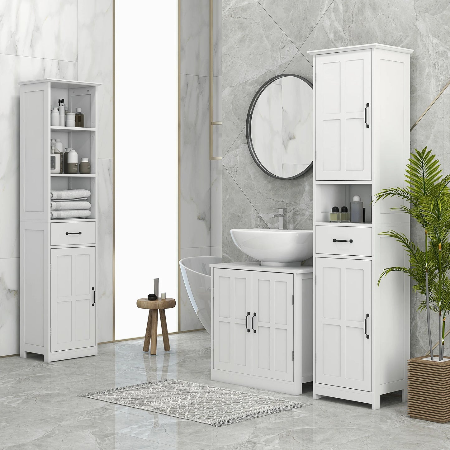 Kleankin Slim Bathroom Storage Cabinet Linen Tower With Open Shelf