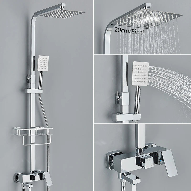 3/4-way Shower Faucet Rainfall Shower Hot Cold Water Mixer Bidet Faucet Commodity Shelf For Bathroom Shower Mixer Chrome Black
