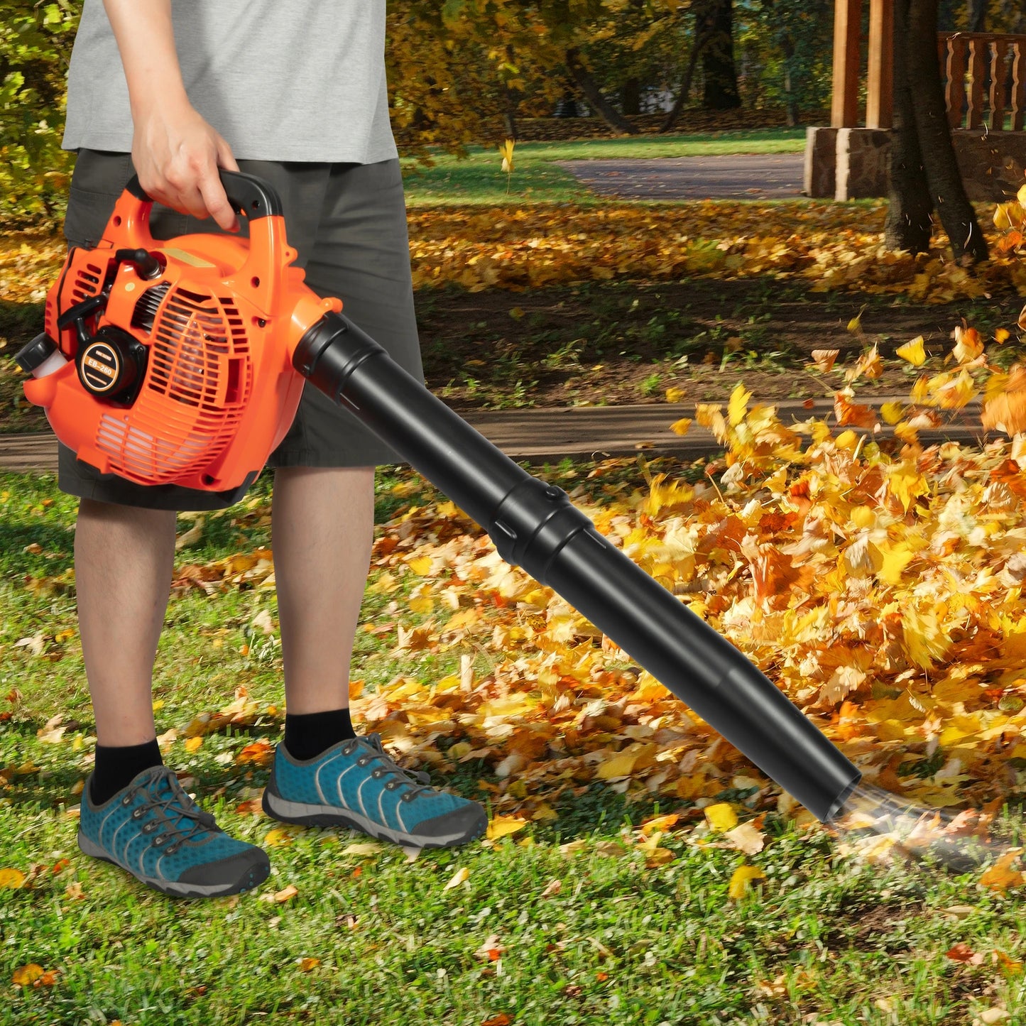 25.4CC 2-Stroke Handheld Gas Blower 7000RPM High-Speed with 4.59FT³/H Airflow 360° Protective Mesh for Yard Leaf Clean