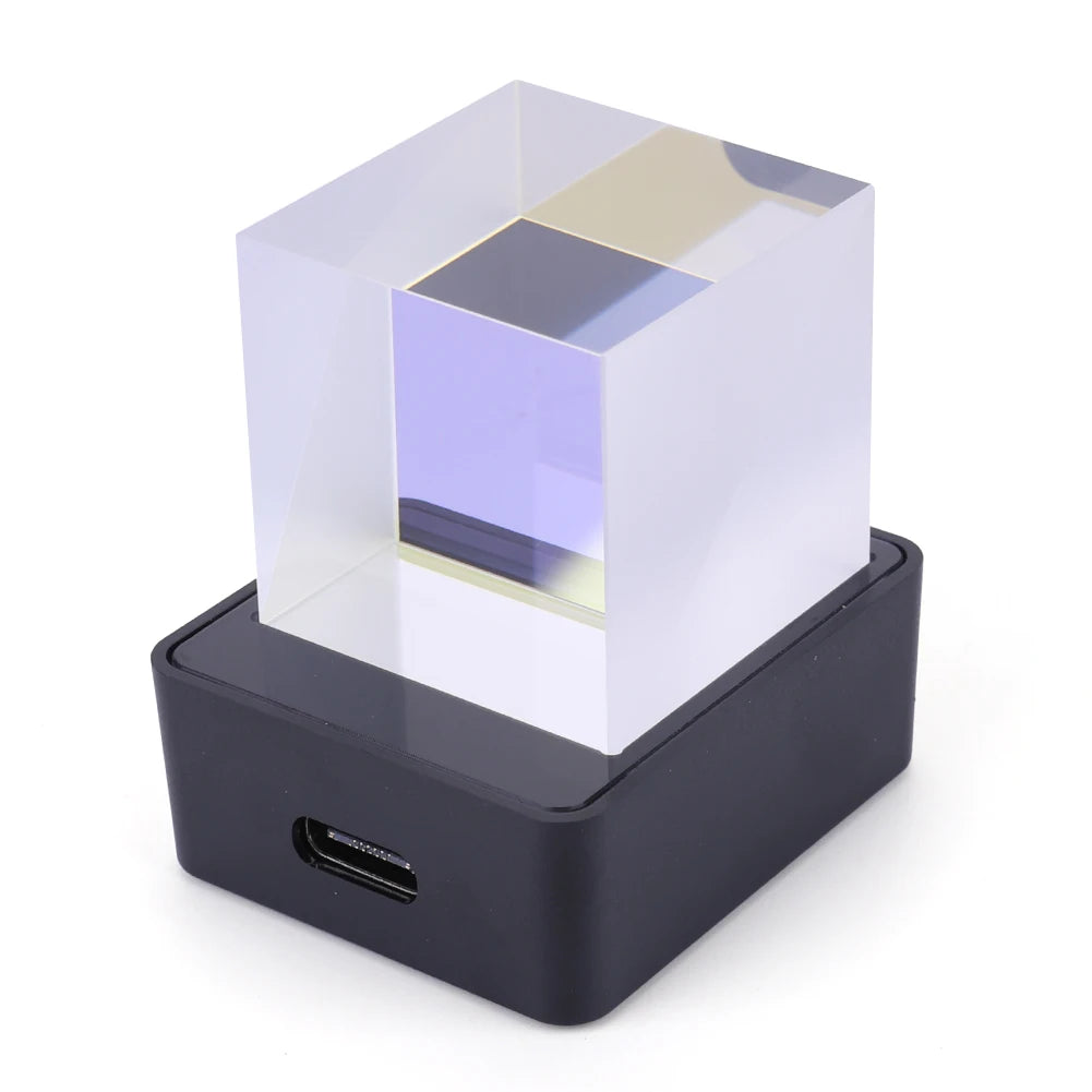 Crystal Cube Photo Display Holographic Desktop Smart Weather Station & Digital Clock with GIF Animations Album for Desktop Decor