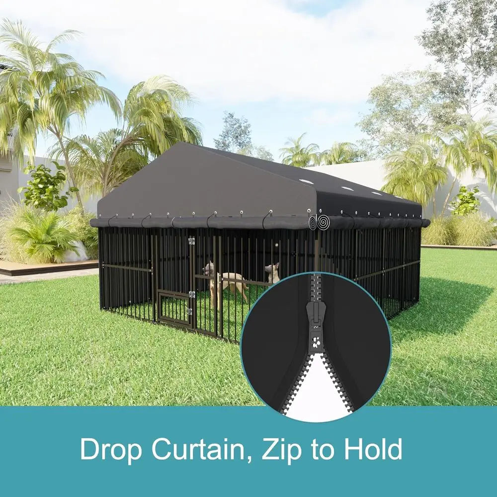 Large Outdoor Dog Kennel with UV-Protected Waterproof Cover and Triple Locks for Heavy-Duty Use (118x119x78)