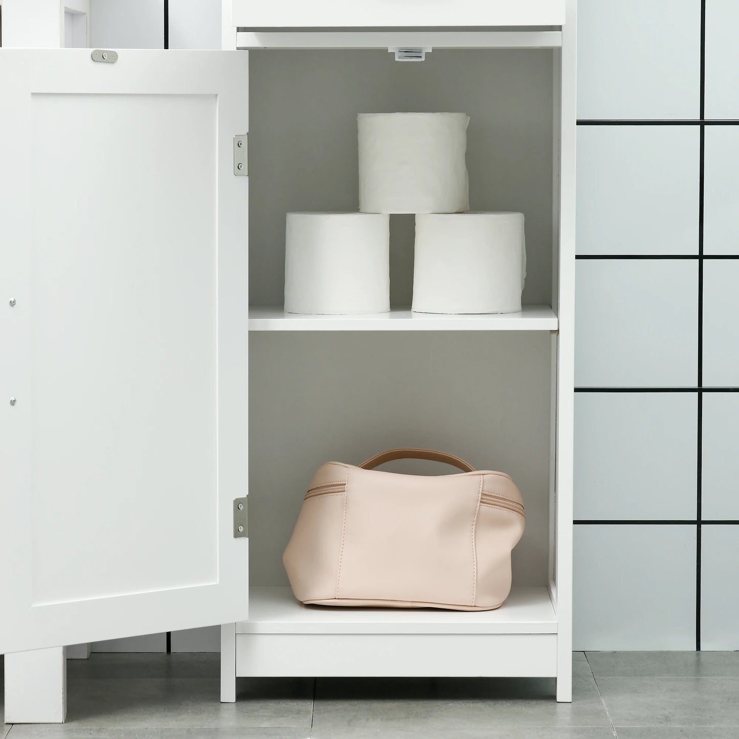 Kleankin Slim Bathroom Storage Cabinet Linen Tower With Open Shelf