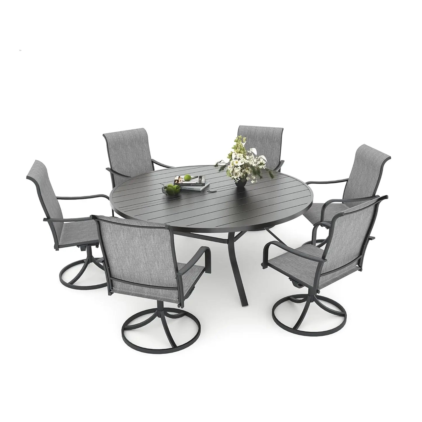 7 Piece Outdoor Patio Dining Set Swivel Chairs Round Table All Weather Lawn Garden Customized
