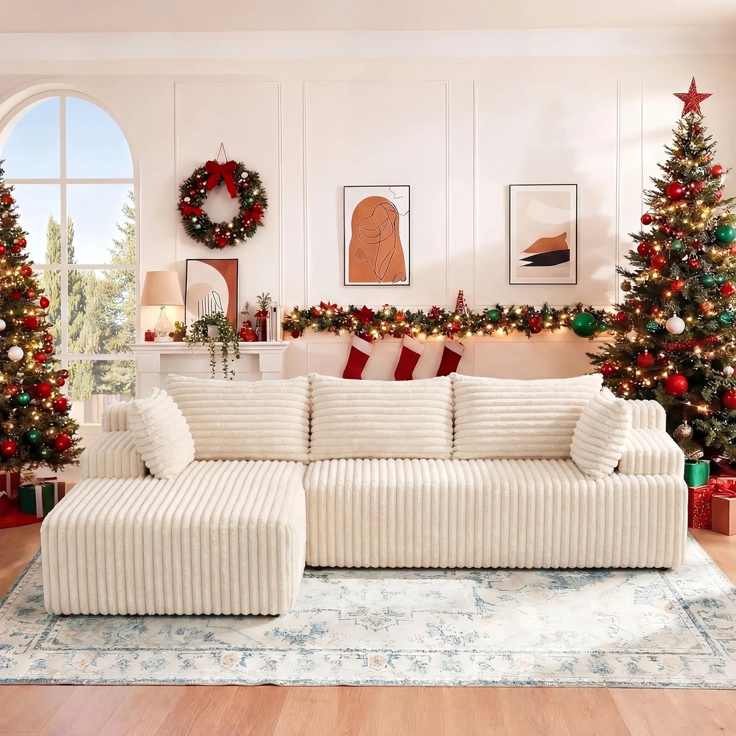 Redlife L Shape Corduroy Sectional Sofa Modern Living Room