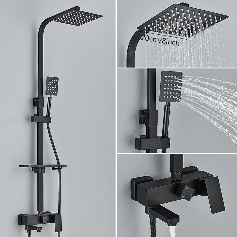 3/4-way Shower Faucet Rainfall Shower Hot Cold Water Mixer Bidet Faucet Commodity Shelf For Bathroom Shower Mixer Chrome Black