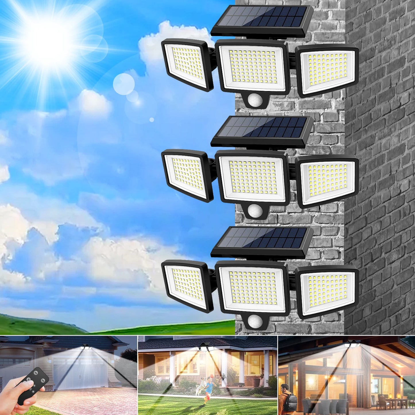 SZRSTH 3 Pack Solar Motion Sensor Outdoor Lights For Porch