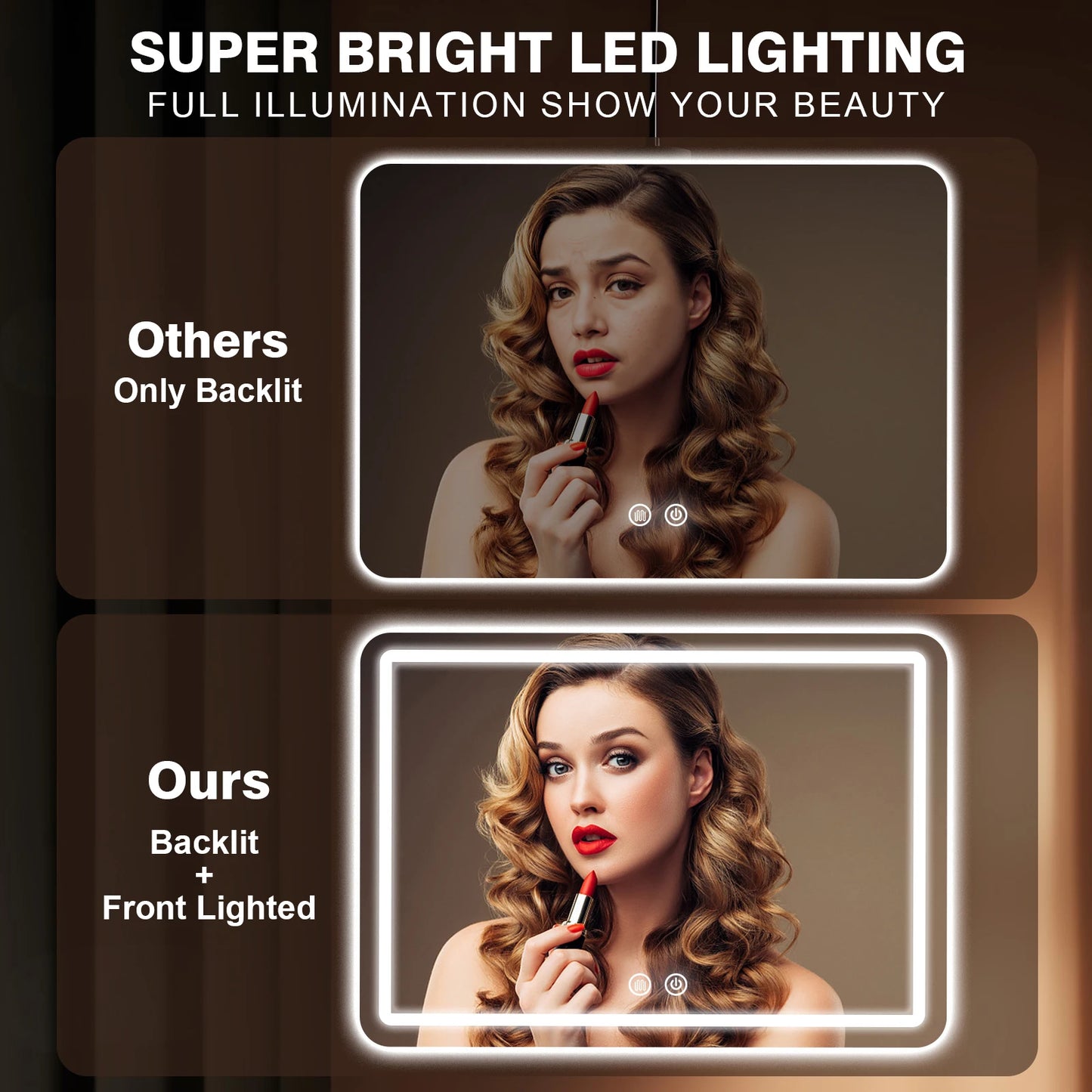 28x36 inch LED Bathroom Mirror Vanity Mirrors with Backlit Lights Fogless Makeup Mirror Wall Mounted with Demister Dimmable