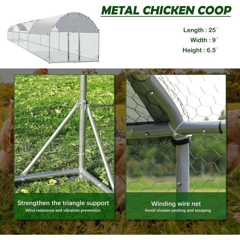 Large Metal Chicken Coop ,Chicken Pen with Water-Resident and Anti-UV Cover, Outdoor Duck Rabbit House