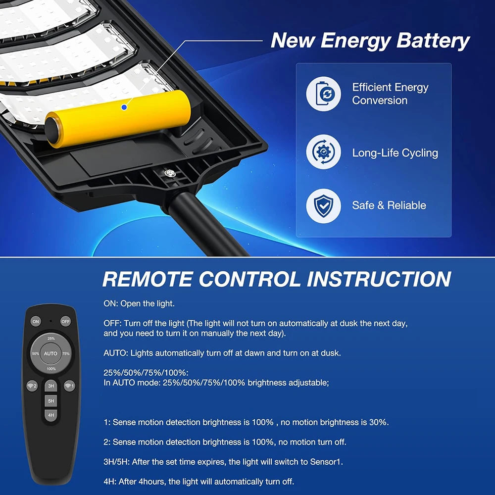 Solar LED Street Light 80000LM Motion Sensor Outdoor Waterproof