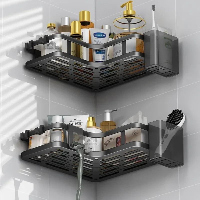 6PCS Double-layer Stainless Steel Corner Shelf-No Drilling Wall Mounted Organizer for Bathroom,Kitchen Corner & Bathroom Storage
