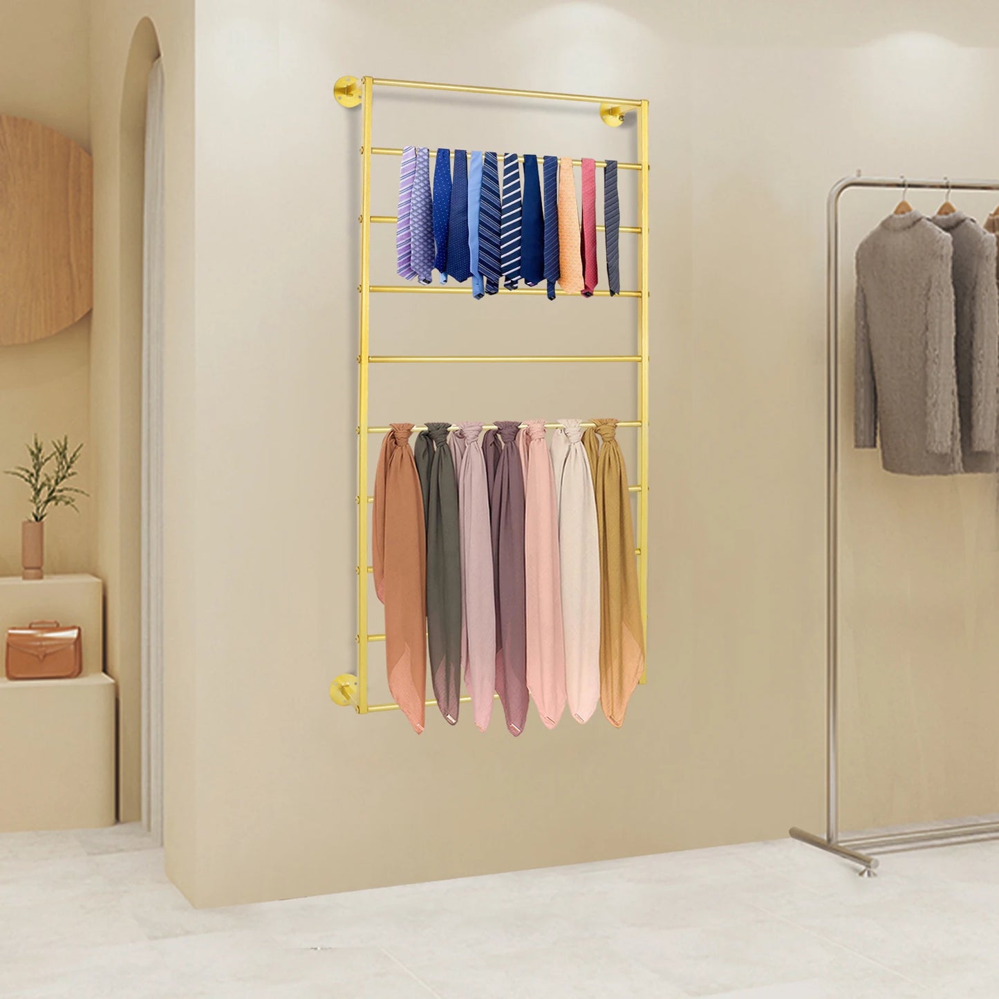 60*120cm Indoor Wall Display Rack Gold Wall Mounted Scarf Rack Rectangle Towels Storage Rack For Stores Bedrooms Bathrooms
