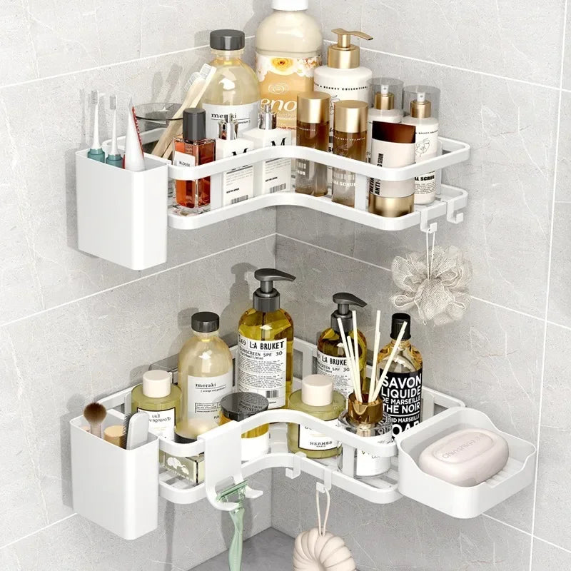 6PCS Double-layer Stainless Steel Corner Shelf-No Drilling Wall Mounted Organizer for Bathroom,Kitchen Corner & Bathroom Storage