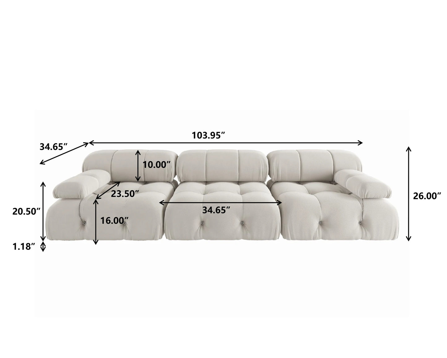 Sdorens Minimalist Velvet Modular Sectional Sofa 3 Seats