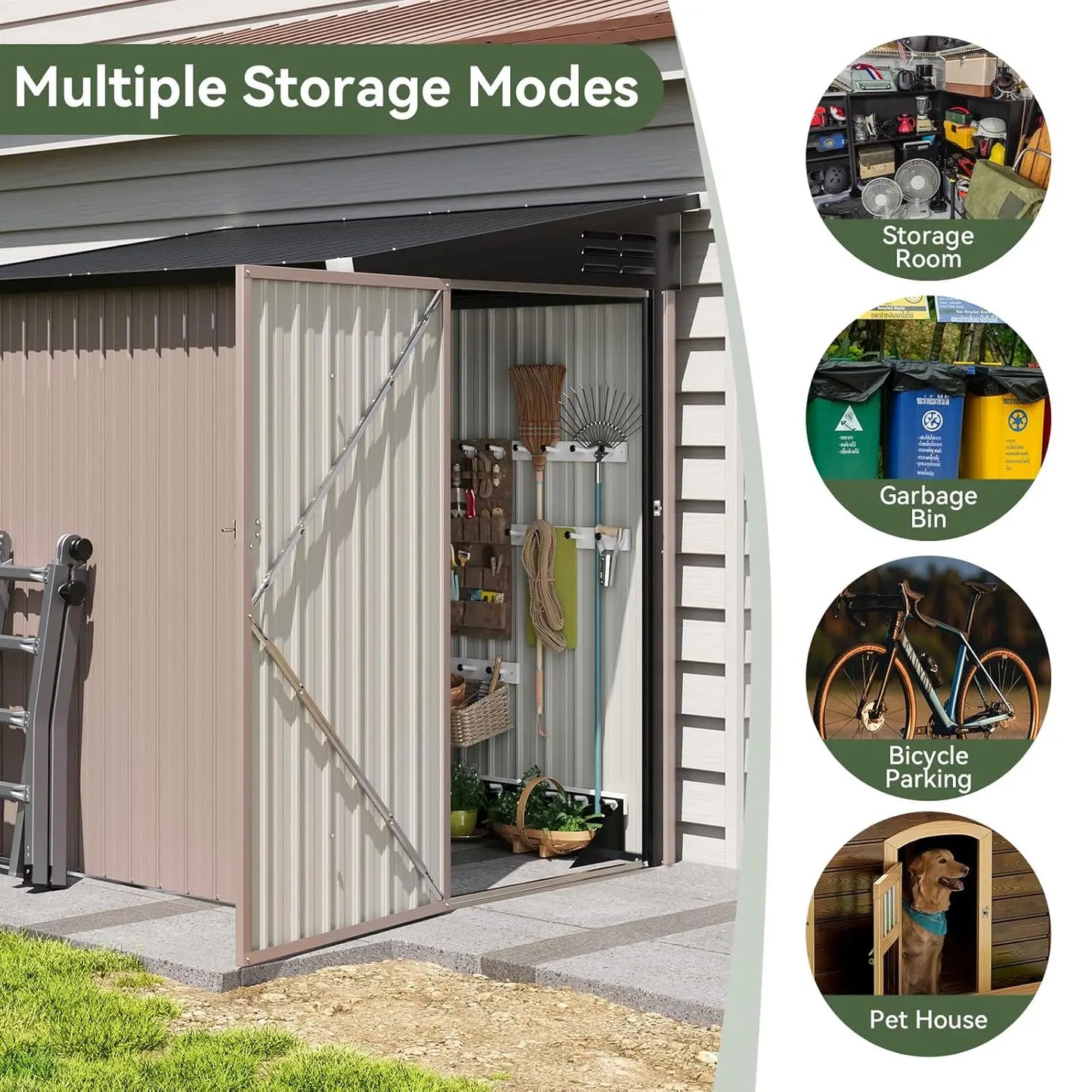 6x4ft Lean-to Steel Garden Storage Shed Lockable Waterproof Rust-proof Yard Patio Backyard Brown Custom